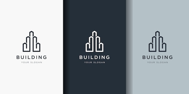 Vector logotipos de diseño de edificios con estilo de arte lineal.