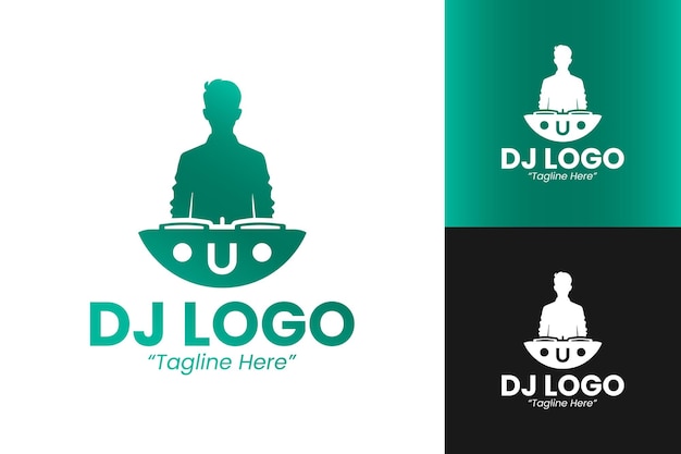 Logotipos de DJ personalizables en azul y blanco para la marca de la industria de la música