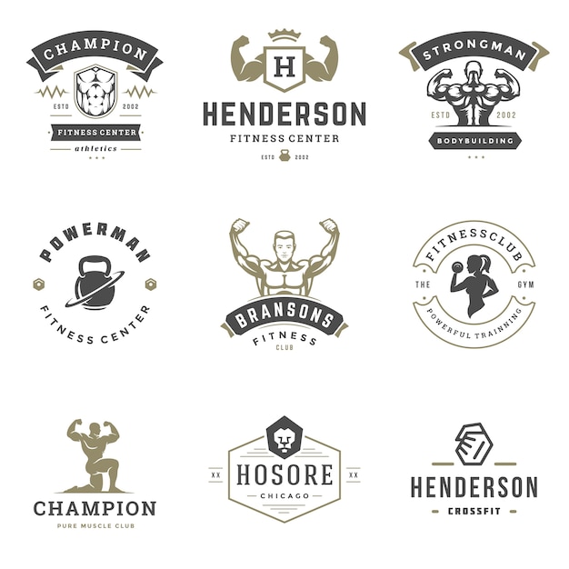 Los logotipos e insignias del gimnasio y del gimnasio del gimnasio diseñan el ejemplo determinado.
