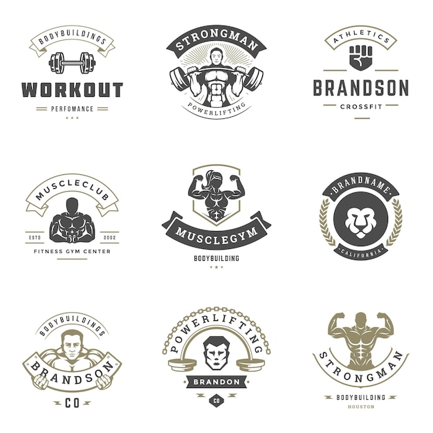 Los logotipos e insignias del gimnasio y del gimnasio del gimnasio diseñan el ejemplo determinado.