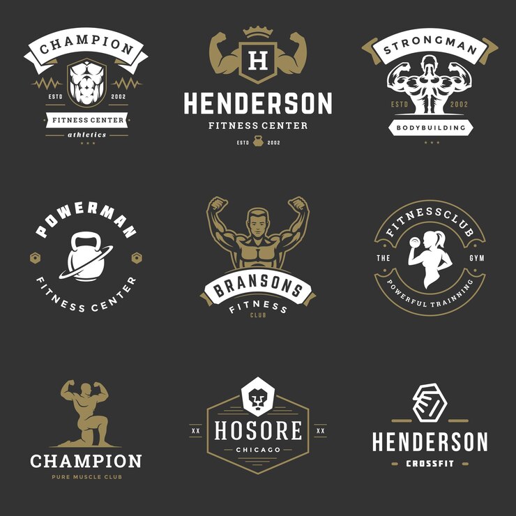 Los logotipos e insignias del gimnasio y del gimnasio del gimnasio diseñan el ejemplo determinado.