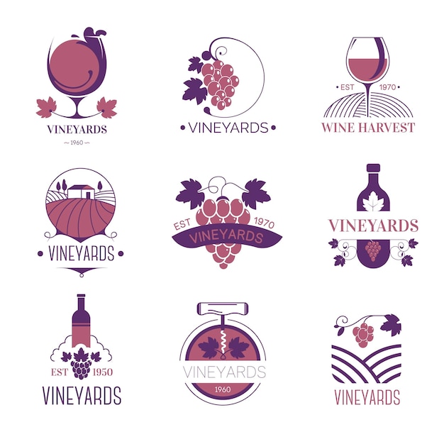 Logotipos de elaboración de vino y viticultura de viñedos