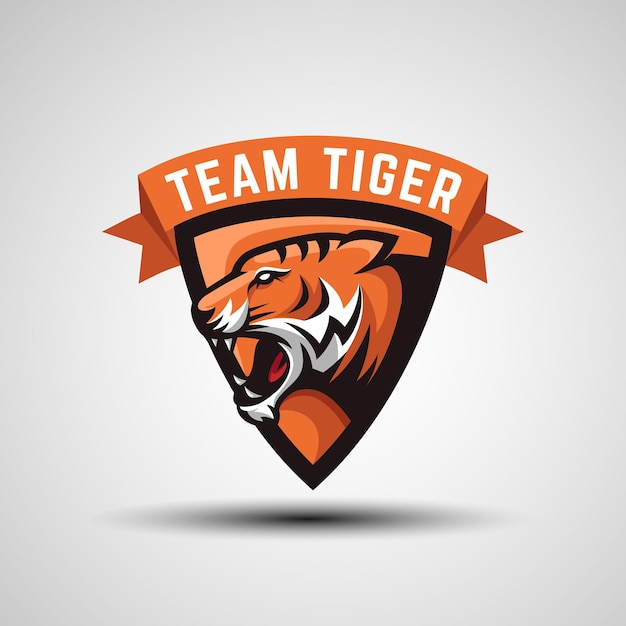 Logotipos de emblemas de cara de tigre con escudo para el equipo e sport o plantilla de logotipo de juegos