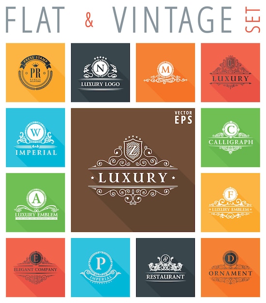 Logotipos y emblemas planos con efecto de sombra para diseño web