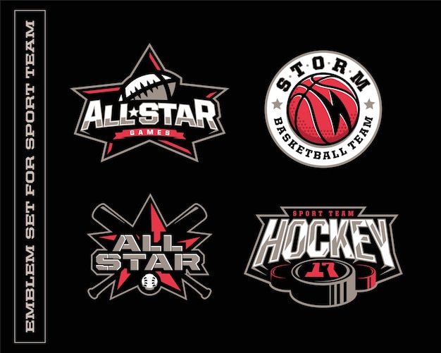 Logotipos y emblemas profesionales modernos para varios equipos deportivos