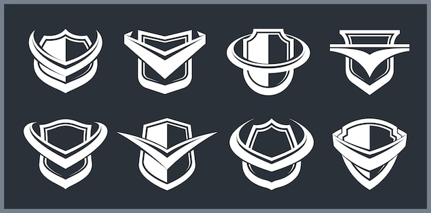 Los logotipos de los escudos son vectoriales, con diferentes símbolos de protección de munición, colecciones de antivirus o temas deportivos, seguros o garantías.