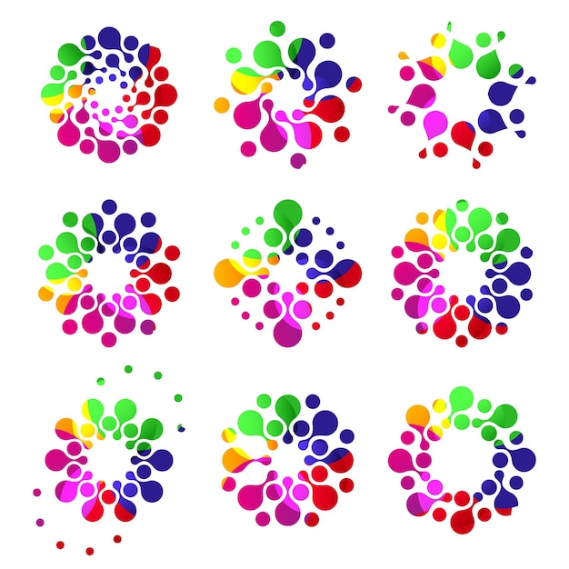 Logotipos de flores de colección de logotipos punteados de forma redonda abstracta aislada en iconos florales