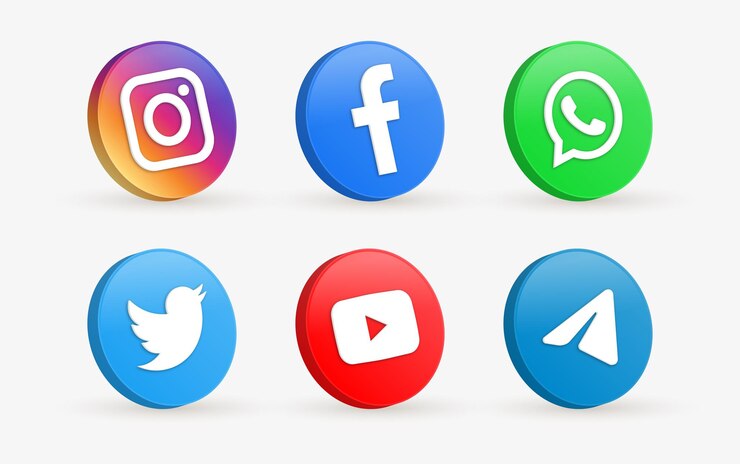 Vector logotipos de iconos de redes sociales 3d en círculo de estilo moderno logotipo de icono de red de instagram de facebook