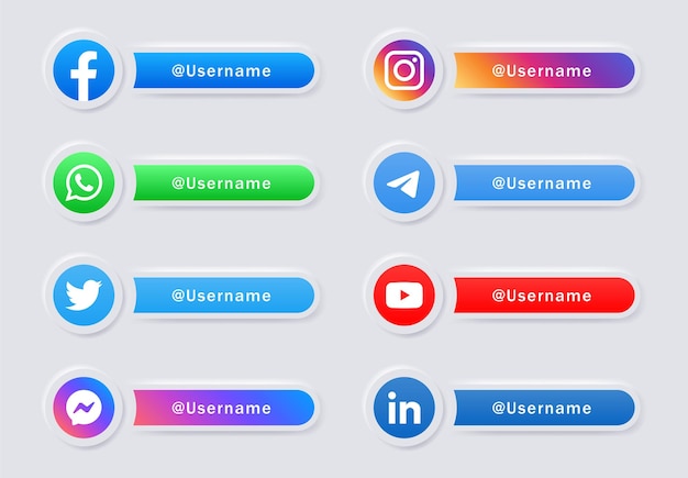 Logotipos de iconos de redes sociales o banners de plataformas de red en botones de neumorfismo icono de instagram de facebook