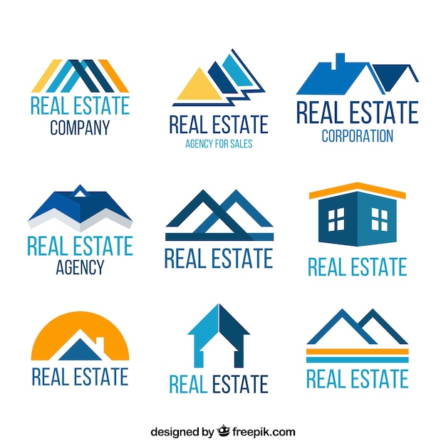 Logotipos de inmobiliaria en azul y amarillo