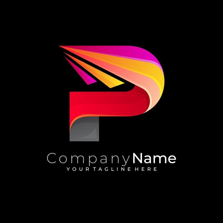 Vector logotipos de letra p simple diseño colorido 3d color rojo