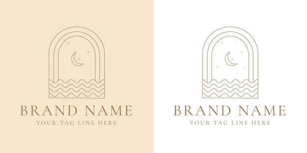 Logotipos lineales bohemios, iconos y símbolos, arcos paisajísticos y plantillas de diseño de ventanas, elementos de diseño abstracto geométrico, logotipo