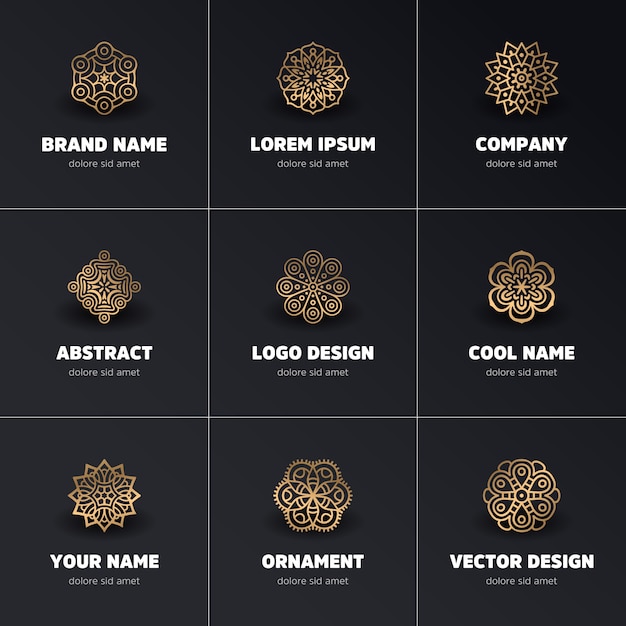 Logotipos de mandalas dorados