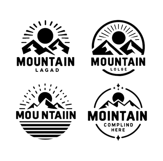 Los logotipos de las montañas, las insignias, la silueta, el vector.