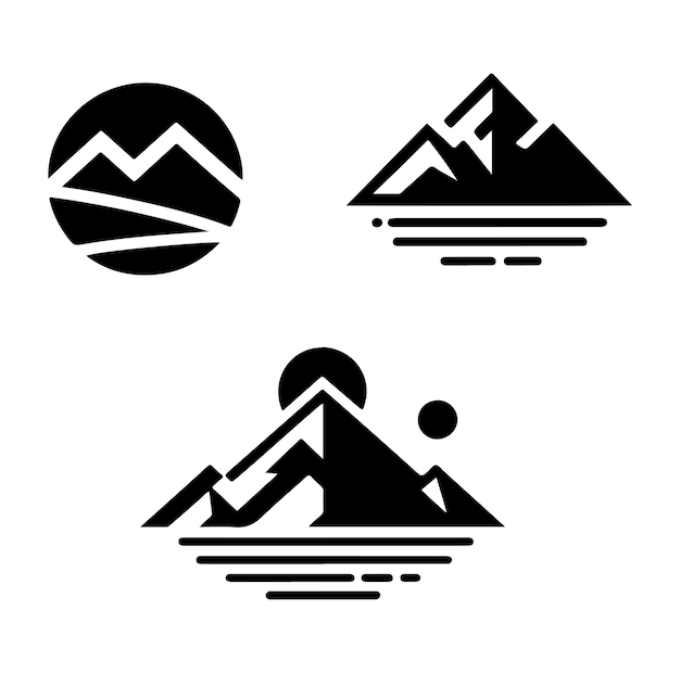 Los logotipos de las montañas, las insignias, la silueta, el vector.