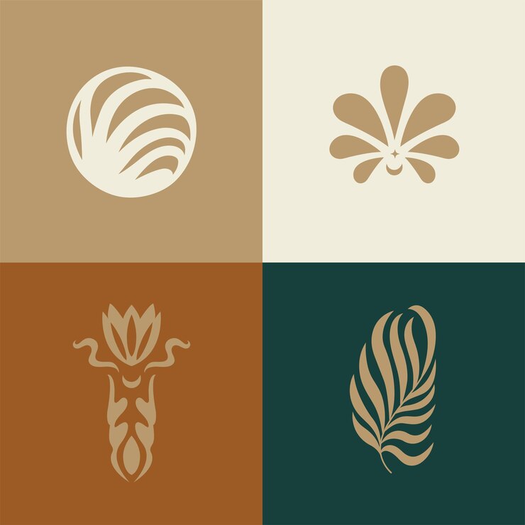 Logotipos o emblemas de plantilla lineal de diseño vectorial estilo boho misterioso Símbolo abstracto para productos hechos a mano y boutiques artesanales