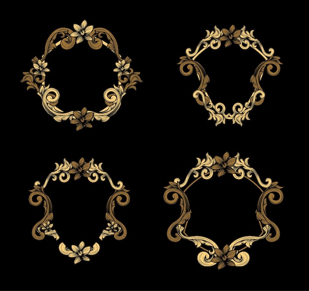 Logotipos orientales dorados y etiquetas florales vintage diseño de lujo caligráfico