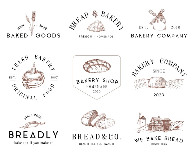 Logotipos de panadería con ilustraciones de vectores antiguos