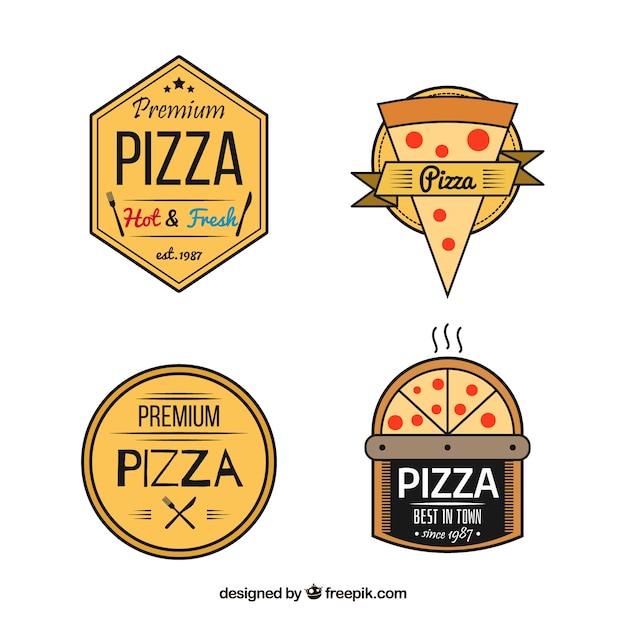 Logotipos de pizza dibujados a mano