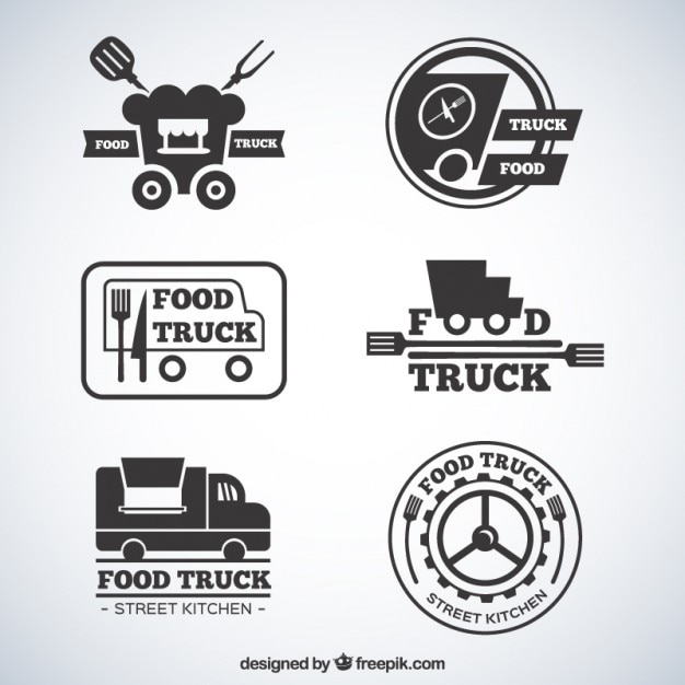 Logotipos planos grises de camionetas de comida