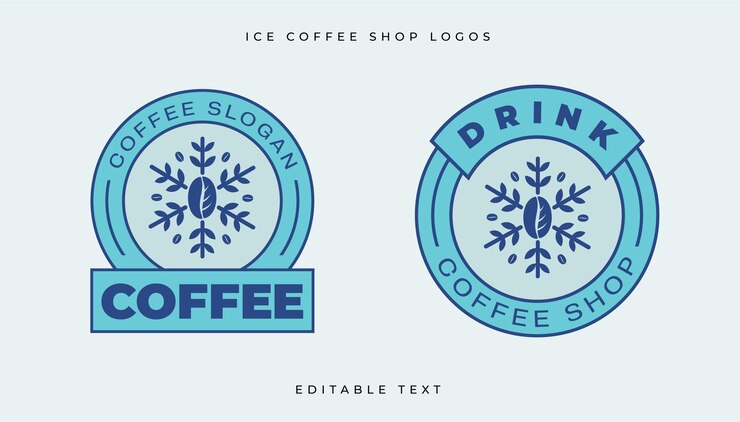 Logotipos redondos azules de la cafetería Ice