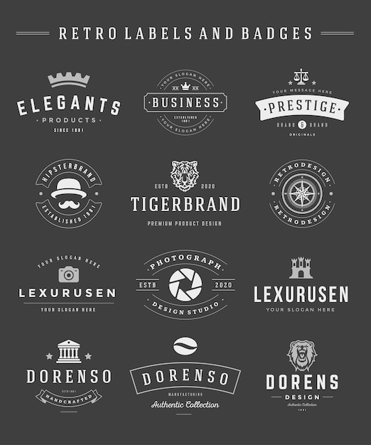 Vector logotipos retro establecer diseño de gráficos vectoriales vintage