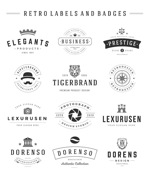 Logotipos retro establecer gráficos vectoriales vintage
