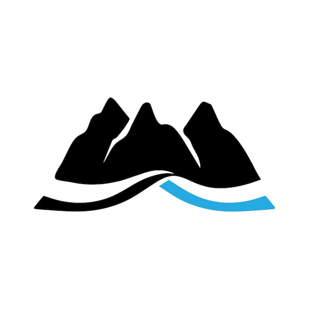 Logotipos de ríos, arroyos, orillas y arroyos Logotipo del río con combinación de montañas y tierras de cultivo con plantilla de ilustración vectorial de diseño conceptual