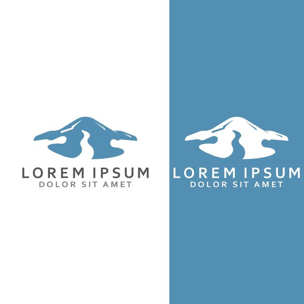 Logotipos de ríos, arroyos, riberas y arroyos Logotipo del río con combinación de montañas y tierras de cultivo con plantilla de ilustración vectorial de diseño conceptual