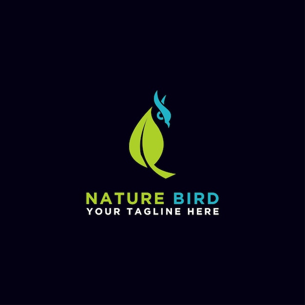 Los logotipos simples de hojas y pájaros son diseños simples de vectores verdes plantillas de estilo lineal