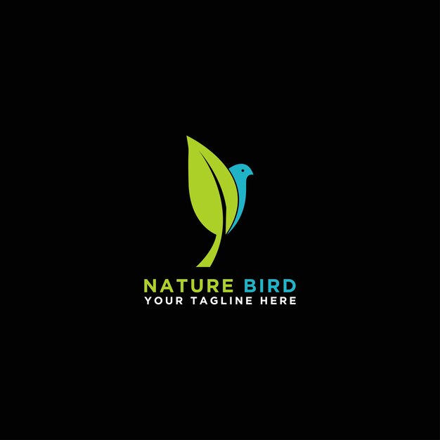 Los logotipos simples de hojas y pájaros son diseños simples de vectores verdes Plantillas de estilo lineal