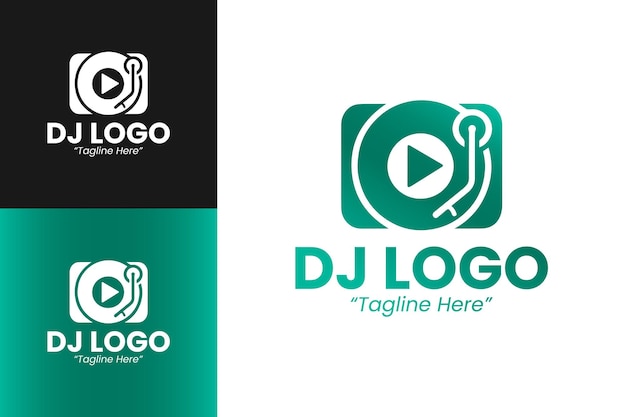 Logotipos únicos de DJ en azul y blanco para marca digital e impresa