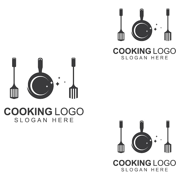 Logotipos para utensilios de cocina ollas espátulas y cucharas de cocina Uso de un concepto de diseño de plantilla de ilustración vectorial