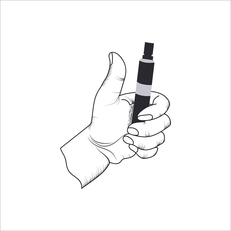 Logotipos de vapeo vintage y mano que sostiene la ilustración de vape