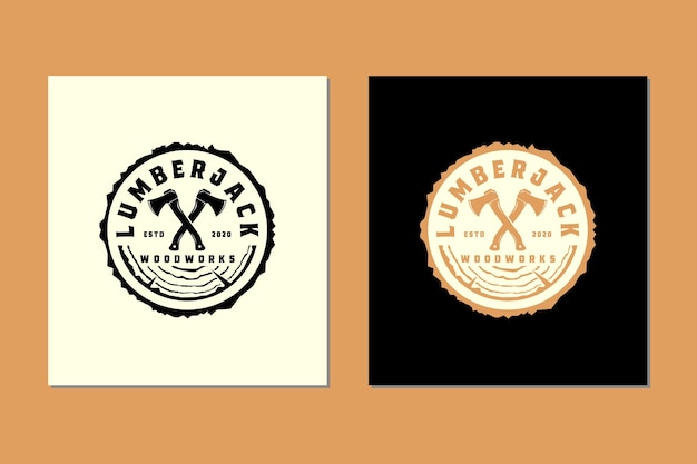 Logotipos vectoriales de insignias de carpintería para servicio de leñador de aserradero de carpintería o etiqueta de tienda de carpintería