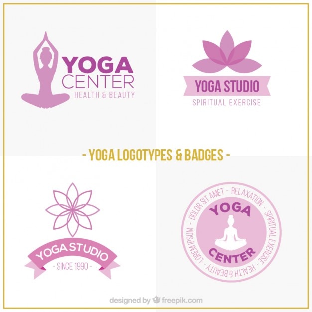 Logotipos de yoga dibujados a mano de color rosa