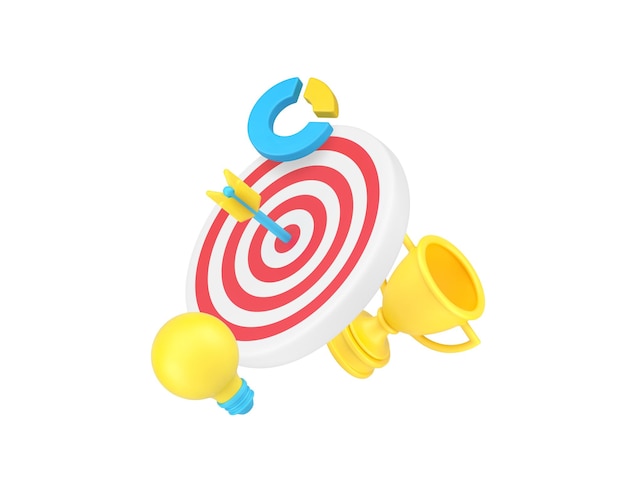 Logro meta objetivo éxito ganar negocio análisis de dardos juego de icono 3D vector realista