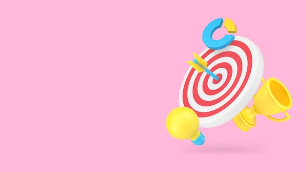 Logro meta objetivo éxito ganar negocio análisis de dardos juego de icono 3D vector realista