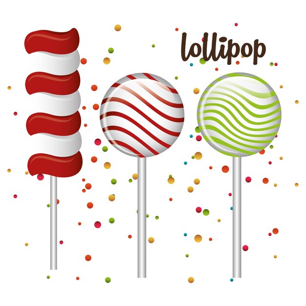 Vector lollipop dulce y confeti de diseño