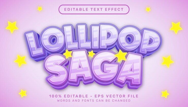 Vector lollipop saga efecto de texto 3d y efecto de texto editable