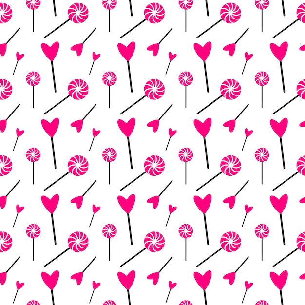 Vector lollipops rosas con patrón sin costura para el día de san valentín garabatos con patrón sin costura para el día de san valentín