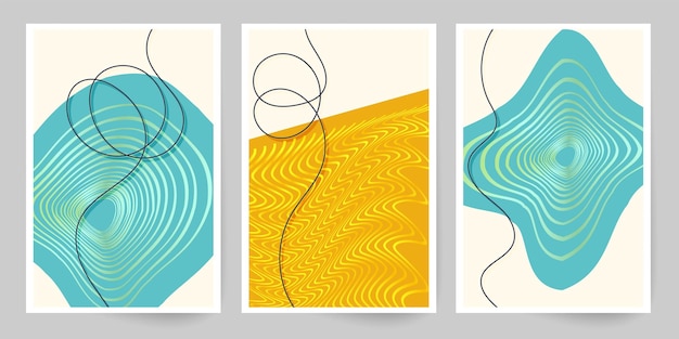 Lona de arte de los años 60 Conjunto de formas y líneas geométricas Imitación de pintura de acuarela diseño de folleto de textura Estilo de los años 60 Formas minimalistas pintadas a mano líneas doradas