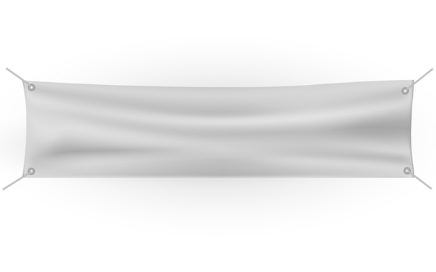 Lona textil blanca con pliegues. Plantilla de tela para colgar en blanco.