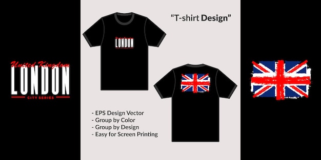 Vector londres y el reino unido con la bandera nacional estilo vectorial grunge para la camiseta sudadera con capucha mercancía