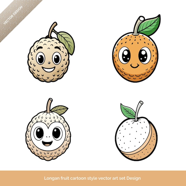 Longan Fruit Tropical Estilo de dibujos animados Vector Art Set Ilustración