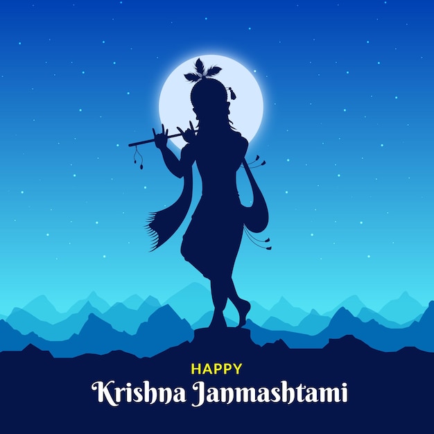 Vector lord krishna tocando bansuri (flauta) en el fondo del festival happy janmashtami de la india