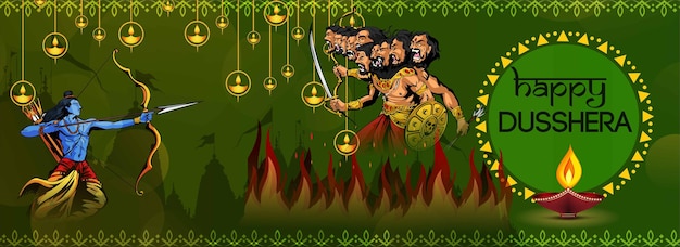 Vector lord rama matando a ravana en el festival navratri para el festival hindú happy dussehra vijayadashami