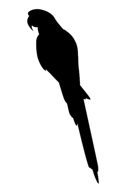 Loro adulto silueta negra de guacamayo rojo y verde Ara sentado (Ara chloropterus) pájaro de dibujos animados diseño plano ilustración vectorial aislado sobre fondo blanco.