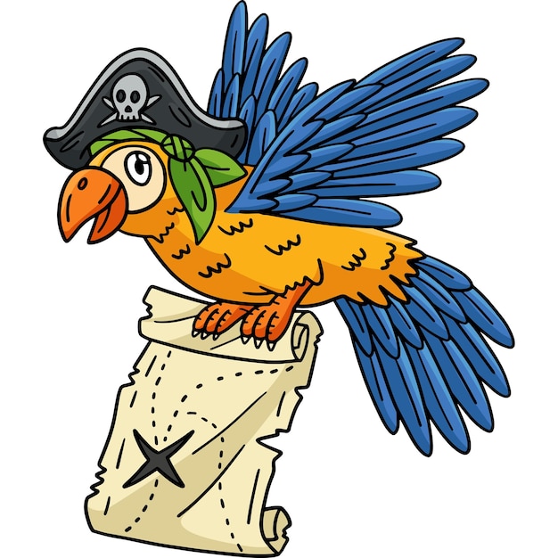 Vector el loro pirata con el clip de colores de dibujos animados del mapa