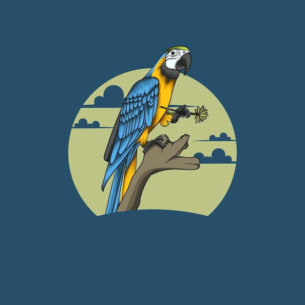 loro en una rama con flores